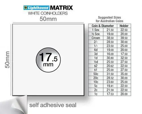 MATRIX 17.5mm Self-Adhesive Coin Holders 2x2 Pack of 25