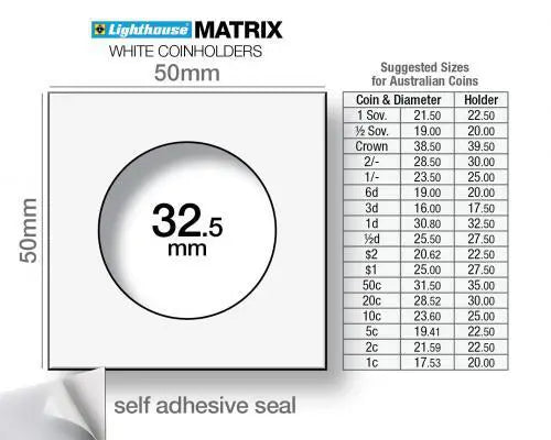 MATRIX coin holders, white, inside Ø 32.5mm, self-adhesive, pack of 100