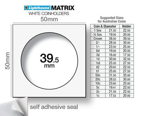 MATRIX 39.5mm Self-Adhesive Coin Holders 2x2 Pack of 25