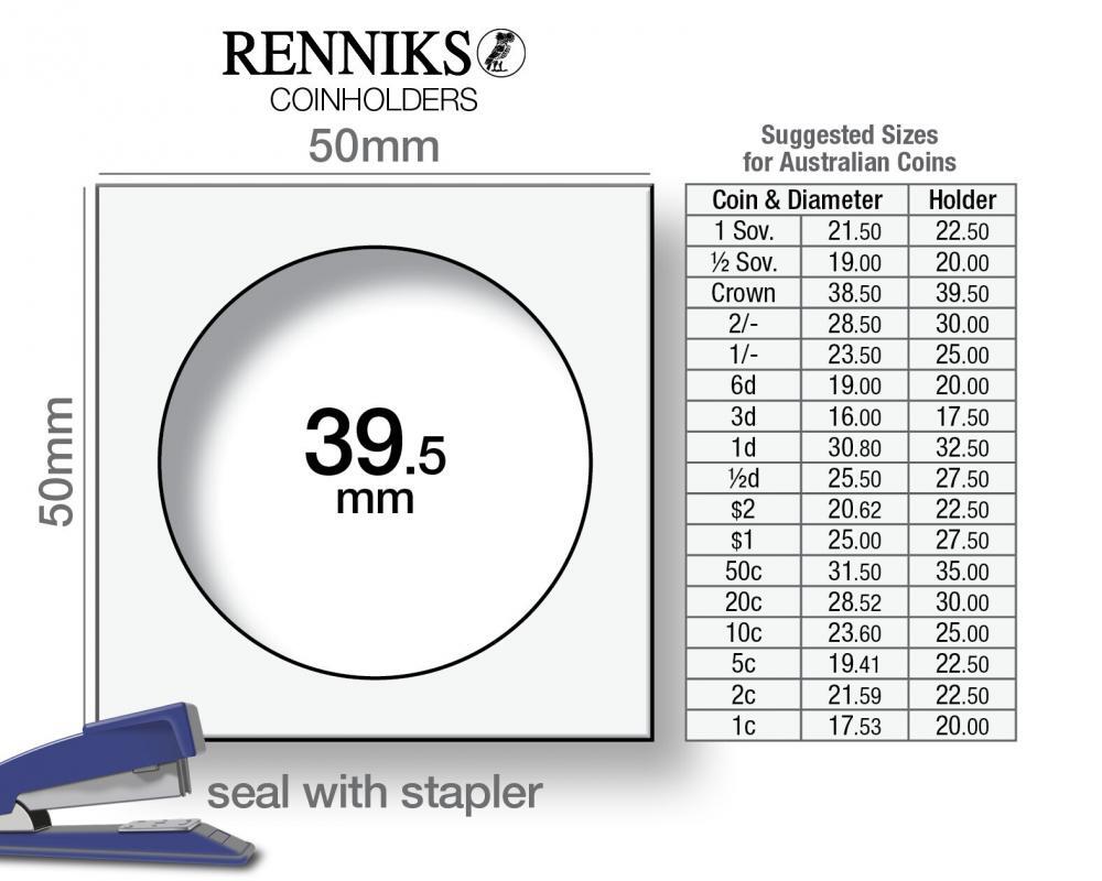 Renniks Cardboard Holders Staple Close 39.5mm Pk100