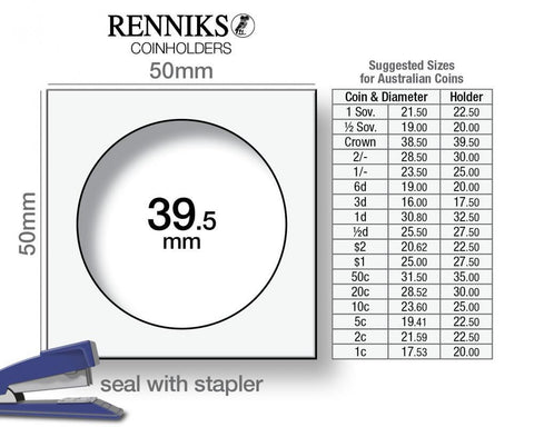 Renniks Cardboard Holders Staple Close 39.5mm Pk100