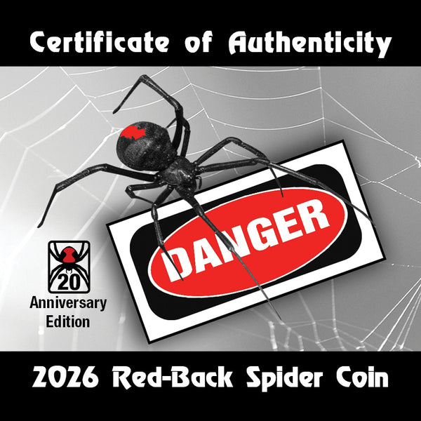 2026 Deadly & Dangerous $1 Redback Spider 20th Anniversary Privy Mark 1oz Silver Proof Coin