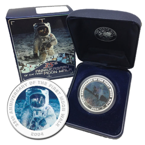 2004 The First Moon Walk 35th Anniversaey 1oz Silver Hologram Proof Coin