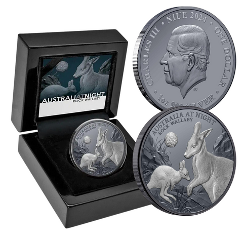 2023 Australia at Night Rock Wallaby $1 1oz Silver Black Proof Coin