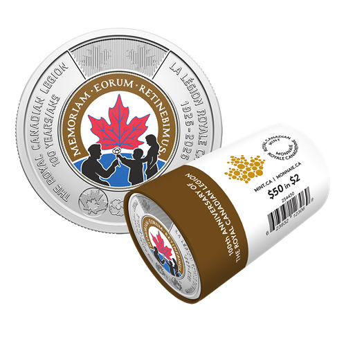 2026 The Royal Canadian Legion 100th Anniversary Commemorative $2 Colourised Special Wrap Roll