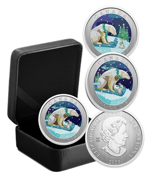 2023 Canadian Mint Lenticular 'Holiday Sledding' - 50c Coloured Coin
