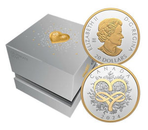 2024 Canadian Mint 'Celebrating Love' 1oz Silver Proof Coin with Gold Gilding