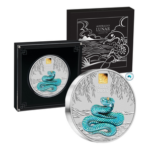 2025 Australian Lunar Series III – Year of the Snake 1 kilo Silver Coloured Coin with Gold Privy Mark