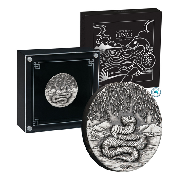 2025 Australian Lunar Series III Year of the Snake 2oz Silver Antiqued Coin