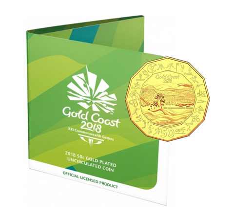2018 Gold Coast Games 50c Gold Plated Unc Coin