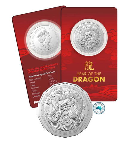 2024 Lunar Year of the Dragon 50c Tetra Decagon UNC Coin