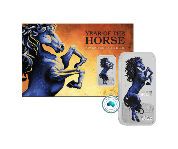 2026 Lunar Horse 1oz Silver Bullion Coloured Minted Rectangular Coin In Card