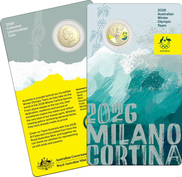 2026 Winter Olympic $1 Coloured Coin on Card