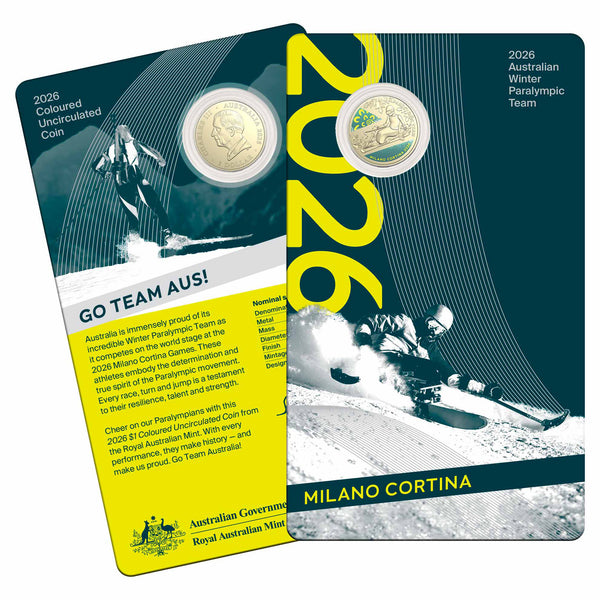 2026 Winter Paralympics $1 Coloured Coin on Card