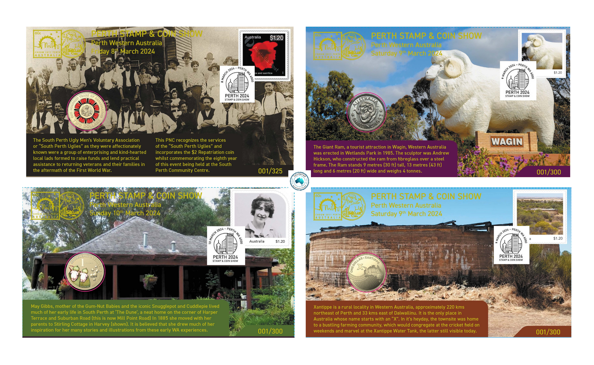 2024 Perth Stamp and Coin Show PNC Set of 4 Postal Numismatic Covers