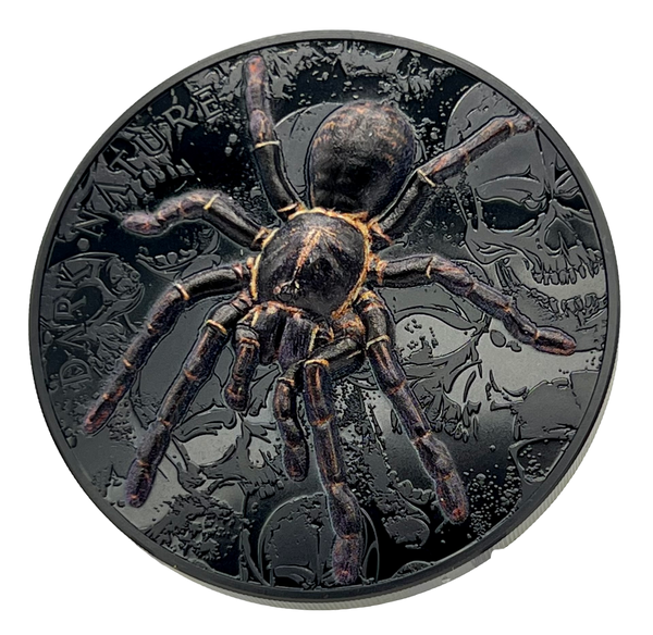 2023 Palau 3 Ounce Dark Nature Tarantula Obsidian Black UHR Silver Coin