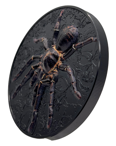 2023 Palau 3 Ounce Dark Nature Tarantula Obsidian Black UHR Silver Coin