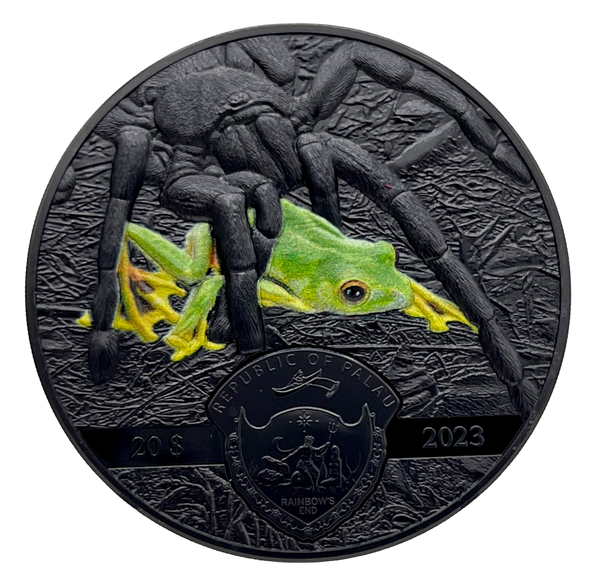 2023 Palau 3 Ounce Dark Nature Tarantula Obsidian Black UHR Silver Coin