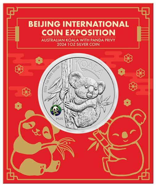 2024 BICE Australian Koala with Panda Privy 1oz Silver Coloured Coin