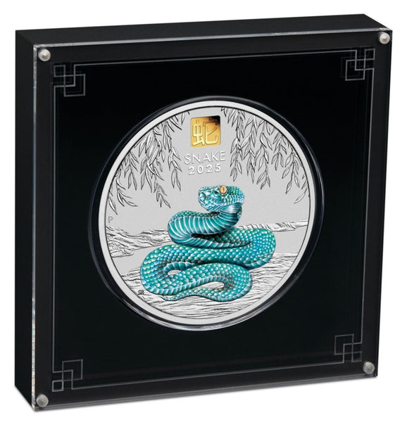2025 Australian Lunar Series III – Year of the Snake 1 kilo Silver Coloured Coin with Gold Privy Mark
