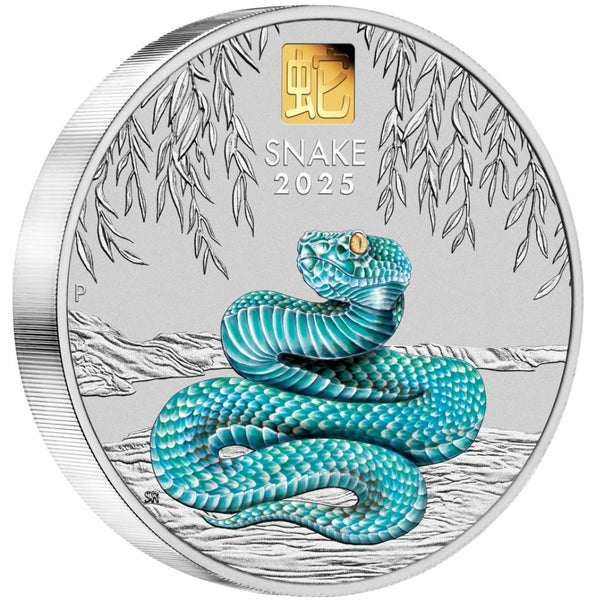 2025 Australian Lunar Series III – Year of the Snake 1 kilo Silver Coloured Coin with Gold Privy Mark