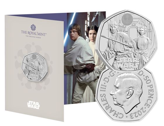 2023 Star Wars Luke Skywalker and Princess Leia UK 50p Brilliant Uncirculated Coin