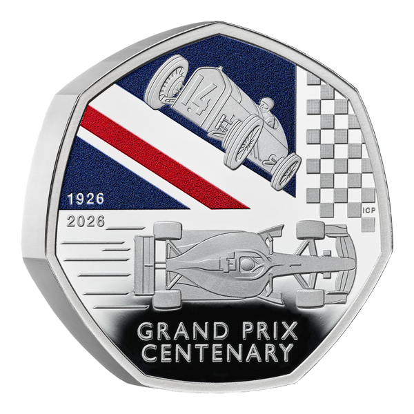 2026 British Grand Prix 2026 100 Years 50p Silver Proof Piedfort Coloured Coin