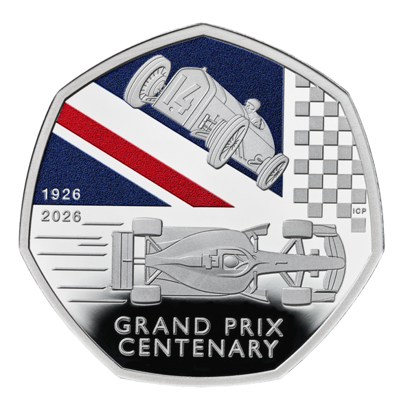 2026 British Grand Prix 2026 100 Years 50p Silver Proof Piedfort Coloured Coin