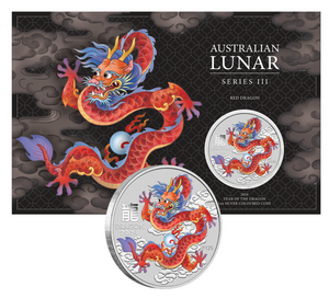 2024 Red Dragon Year of the Dragon 1oz Silver Coloured Coin in Card