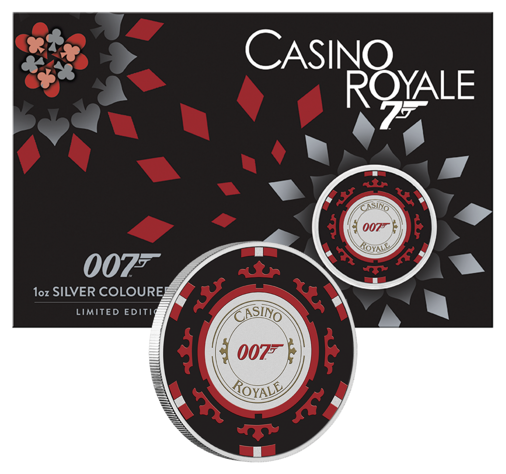 2023 James Bond Casino Royale Casino Chip 1oz Silver Coloured Coin in Card