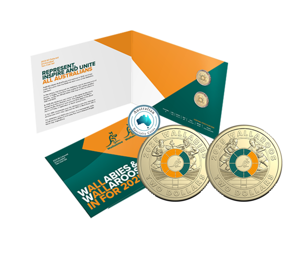 2025 Wallabies & Wallaroos $2 Coloured 2-Coin Set on Card