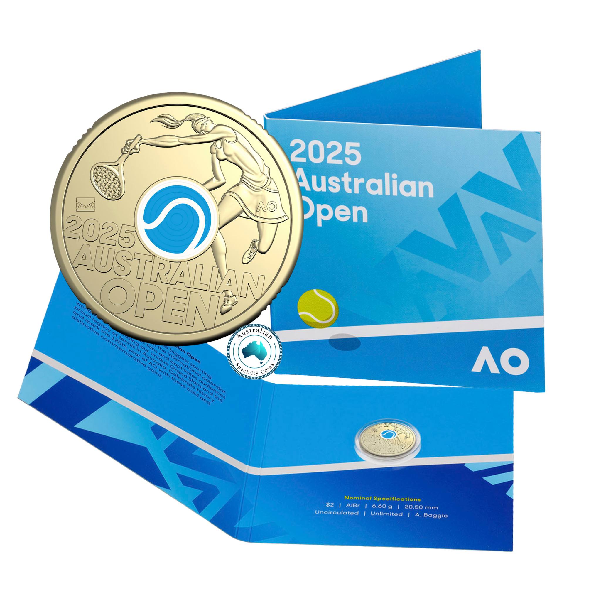2025 Women's Australian Open Coloured $2 Coin with Envelope Privy Mark