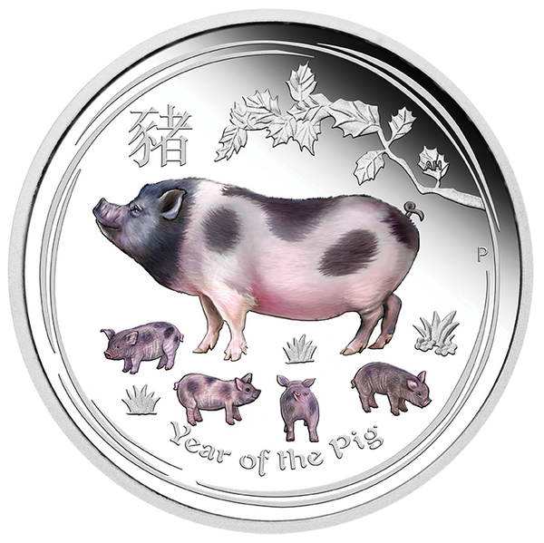 2019 Year of the Pig 1oz Silver Coloured Proof Coin