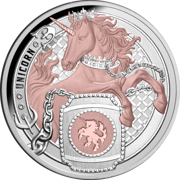 2026 Heraldic Beasts $1 Unicorn Rose Gold-plated 1oz Silver Proof Coin