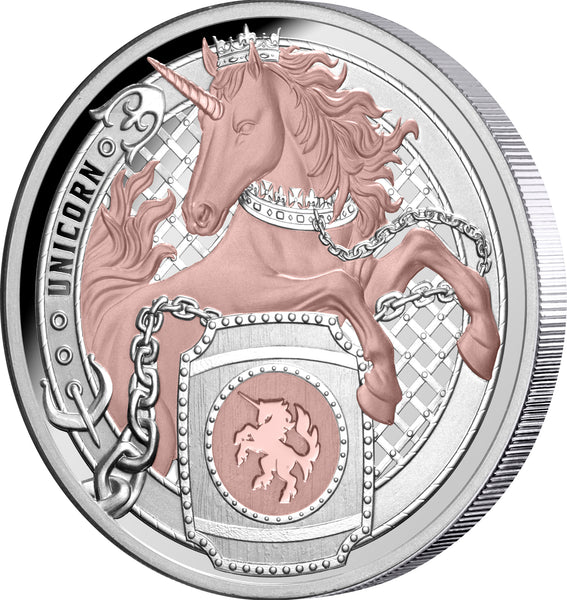 2026 Heraldic Beasts $1 Unicorn Rose Gold-plated 1oz Silver Proof Coin