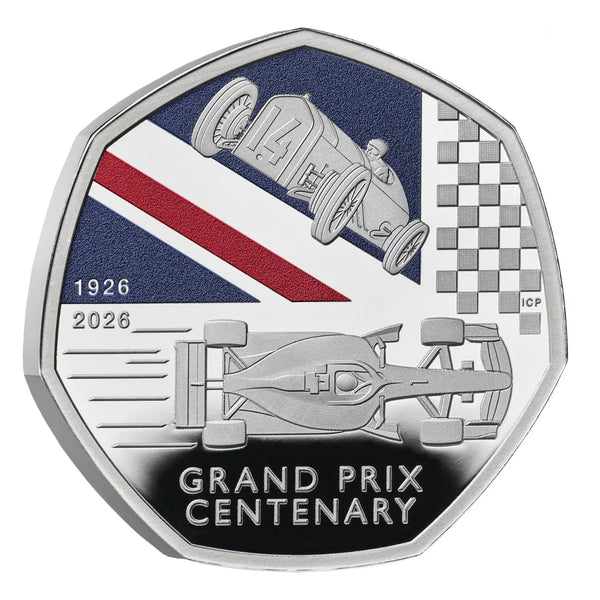 2026 British Grand Prix 2026 100 Years 50p Silver Proof Coloured Coin