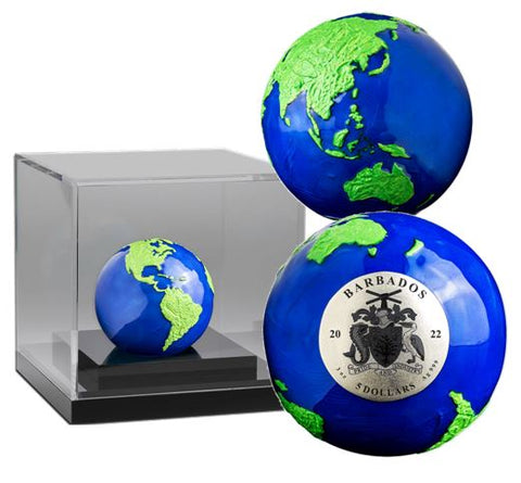 2022 Green Planet Earth $5 3oz Silver Coloured Sphere Coin