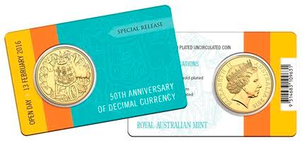 2016 50th Anniversary Of Decimal Currency Gold Plated Round 50c Uncirculated Coin - Open Day Special Release