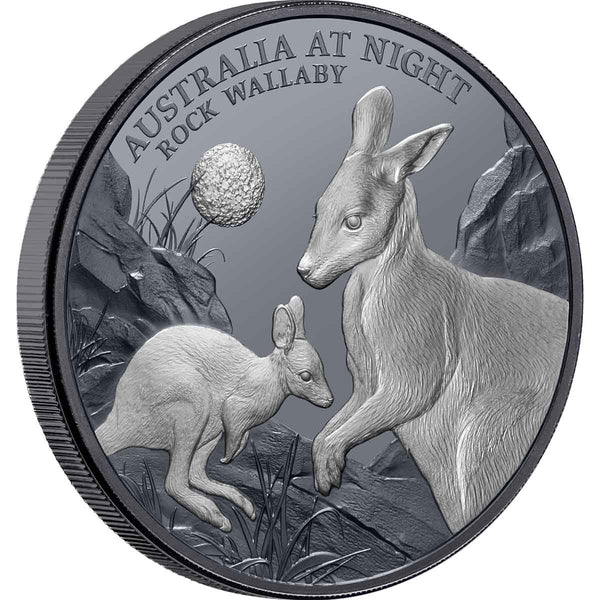 2023 Australia at Night Rock Wallaby $1 1oz Silver Black Proof Coin