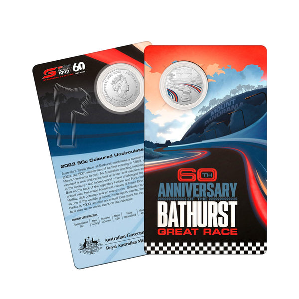 2023 Bathurst 60th Anniversary Coloured 50c Carded Coin