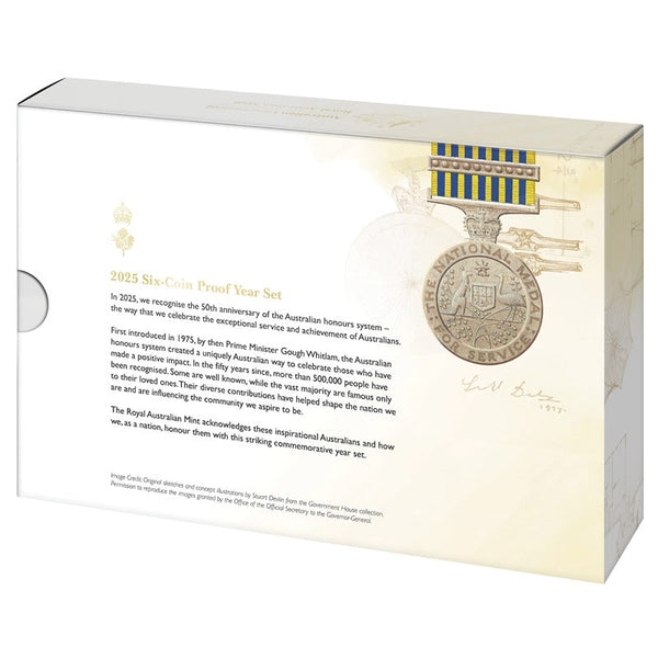 2025 Australian Honours System 6 Coin Proof Set with Coloured 50c