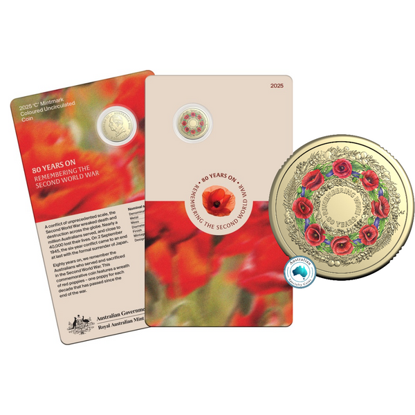 2025 Remembrance Day '80th Anniversary WWII - Poppy Wreath' $2 'C' Mintmark Carded Coin