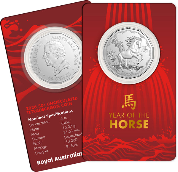 2026 Lunar Year of the Horse 50c Tetra Decagon UNC Coin