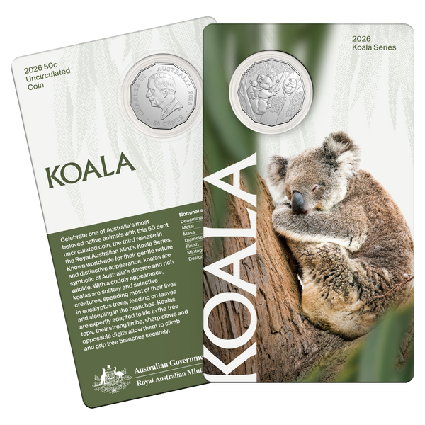 2026 Koala Series 50c Uncirculated Coin on Card