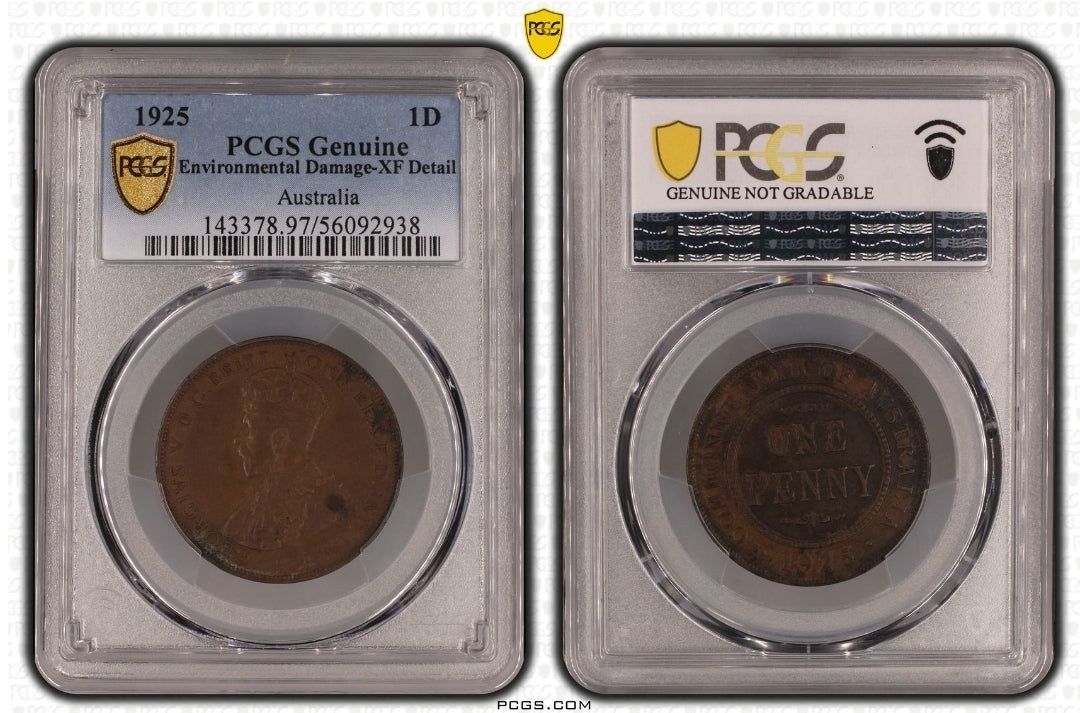 1925 Australia 1D Penny PCGS Genuine XF Detail (Environmental Damage)