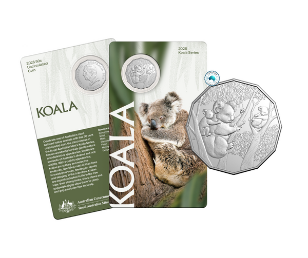 2026 Koala Series 50c Uncirculated Coin on Card