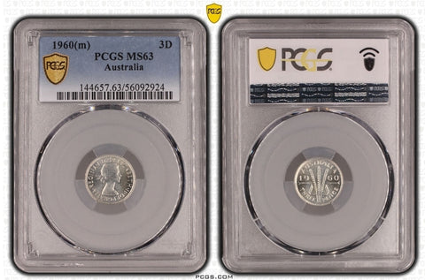 1960-M Australian Threepence PCGS Grade: MS63