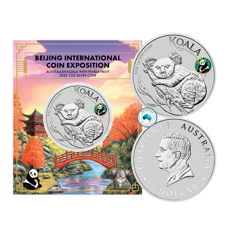2025 Australian Koala with Panda Privy 1oz Silver Coloured Coin