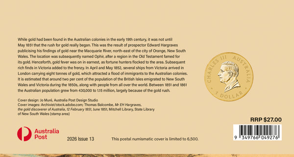 2026 Australia's First Gold Rush 175th Anniversary $1 PNC