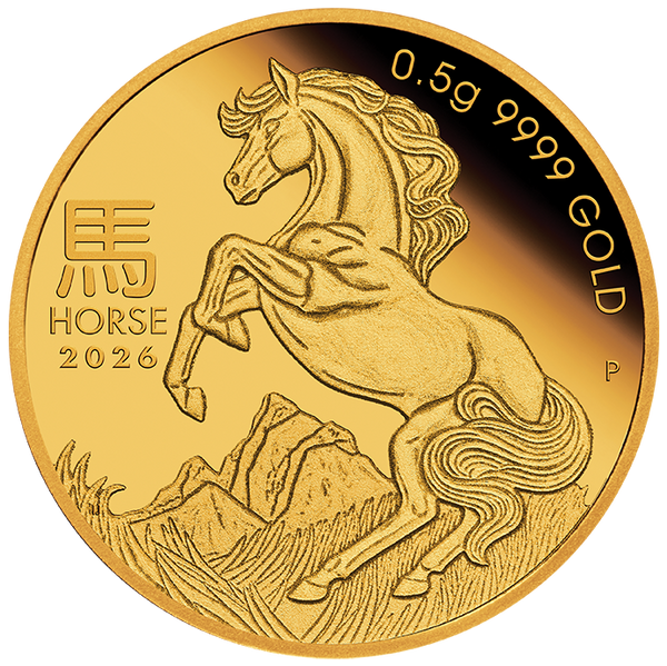 2026 Year of the Horse 0.5g Gold $2 Coin on Card
